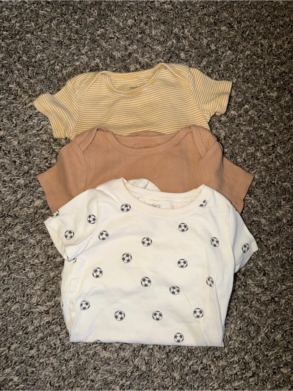 Carter's Three-Pack Short-Sleeve Tees in White, Tan & Yellow Stripe